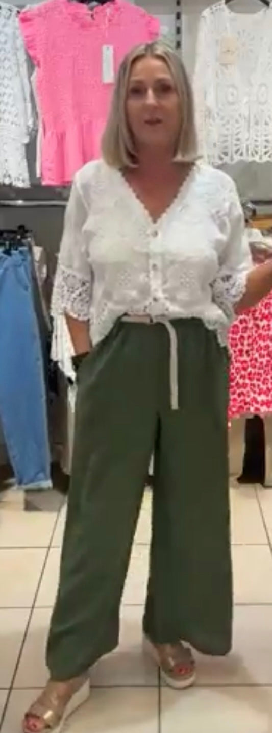 Cooper - Khaki Wide Leg Belted Trouser