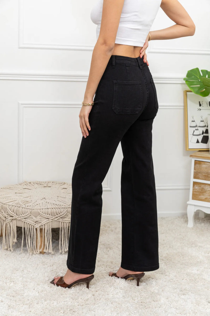 Leo - Black Stretch Button Pocket Jeans