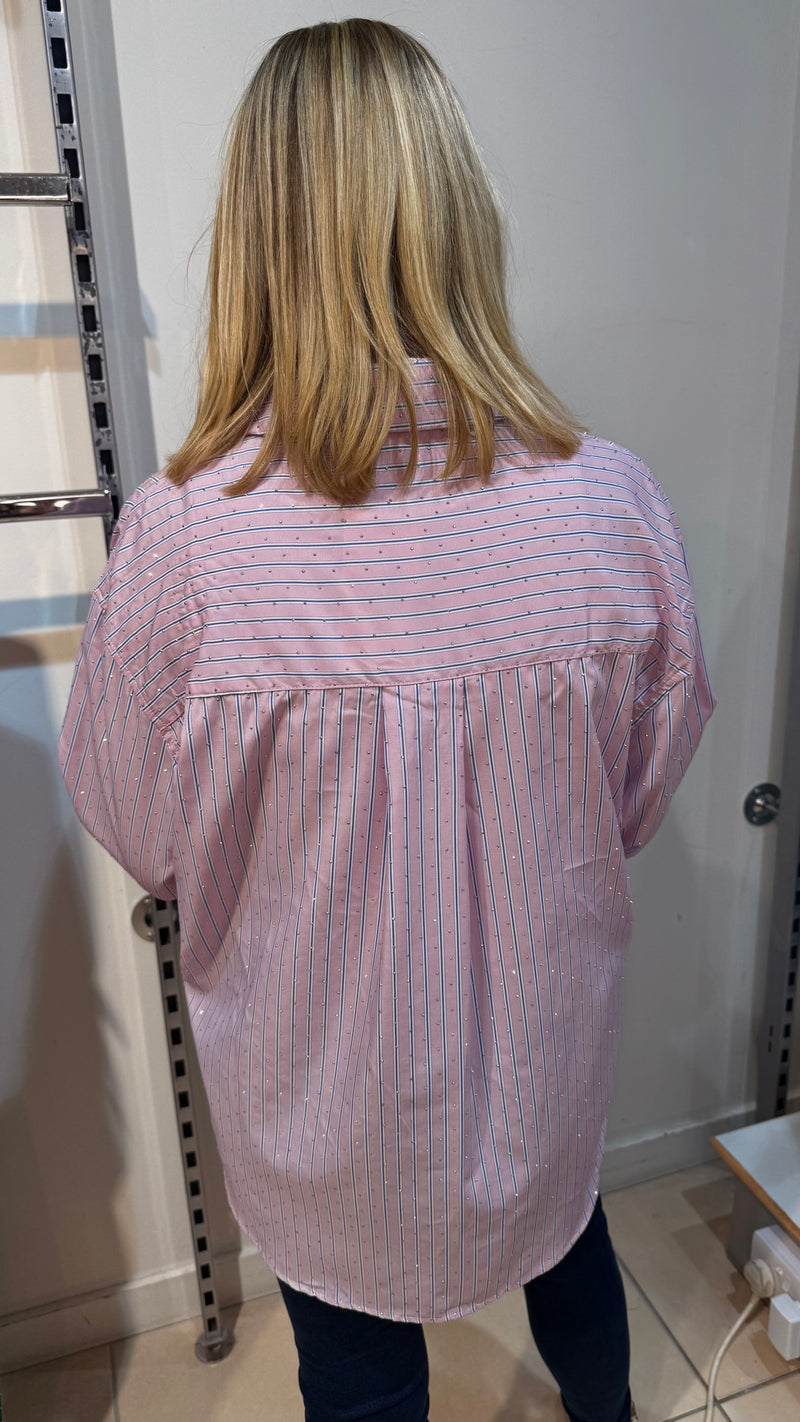 Maeve - Stripe Oversized Stud Shirt Pink