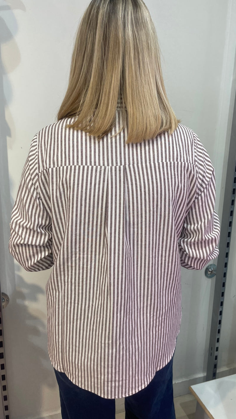 Millie - Coffee Stripe Heart Shirt