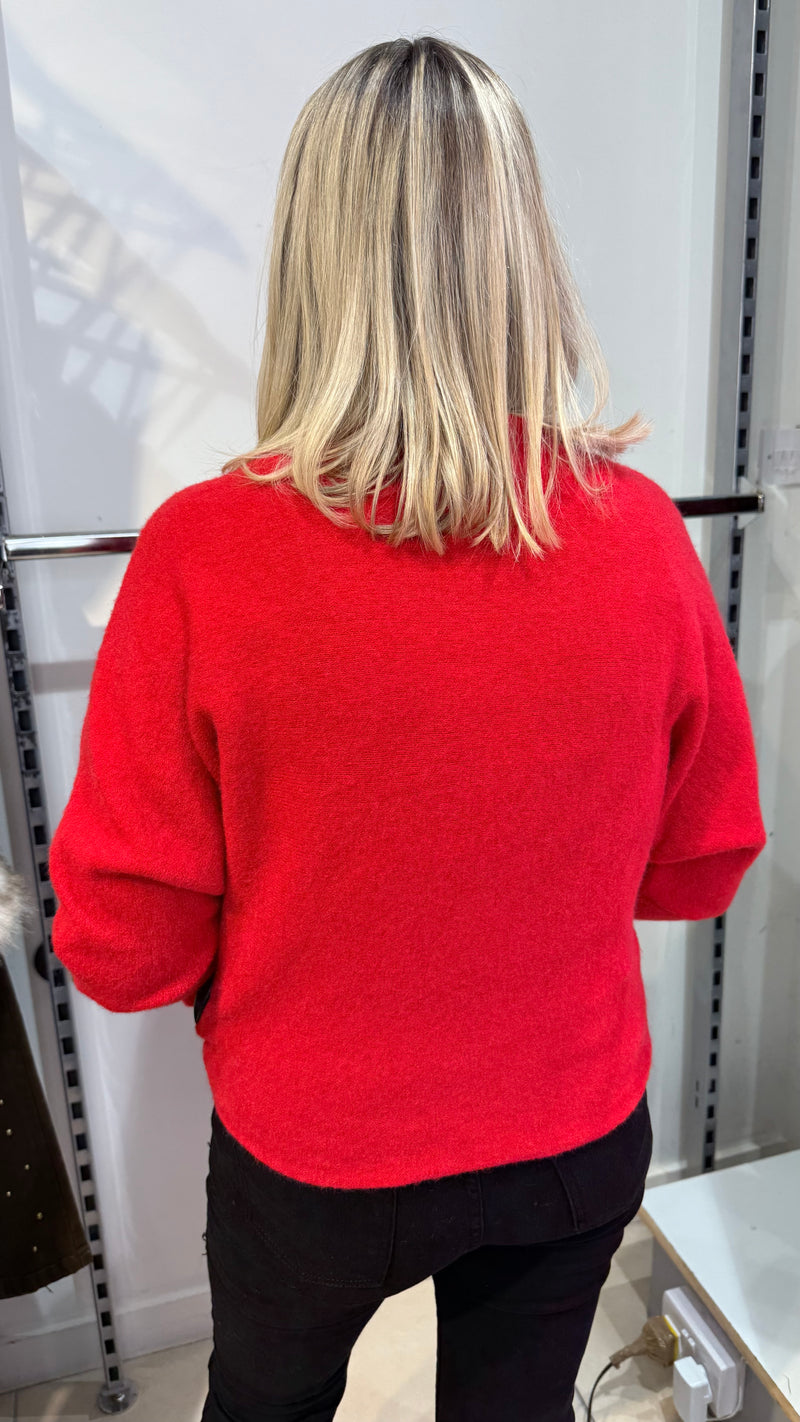 Anne - Frill Sleeve Soft Stretch Jumper Red