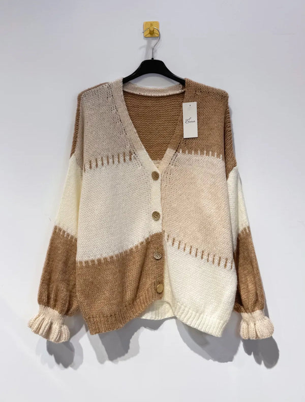 Barbara Beige/Cream Chunky Knitted Cardigan