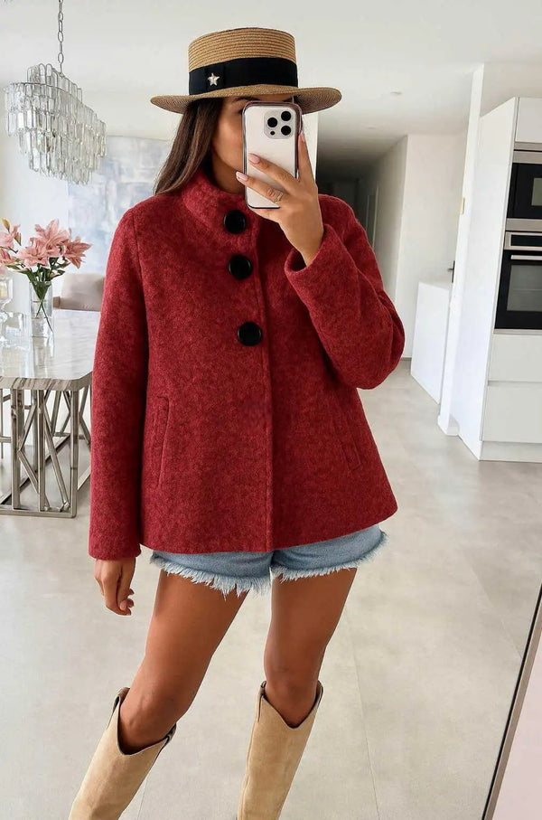 Chelsea - Wine  Fuzzy Button Jacket