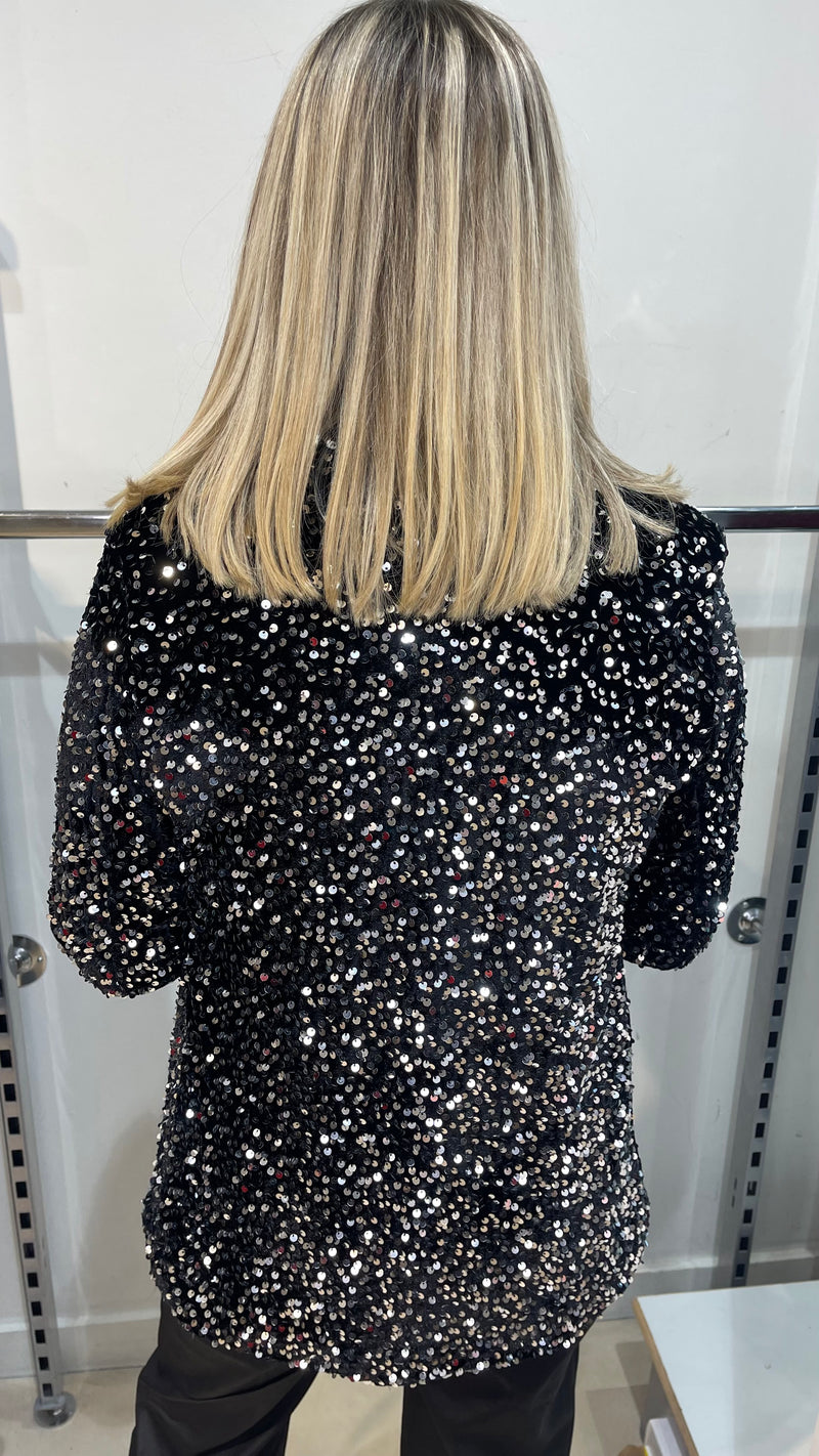 Kay - Black/Silver Sequin Lined Jacket