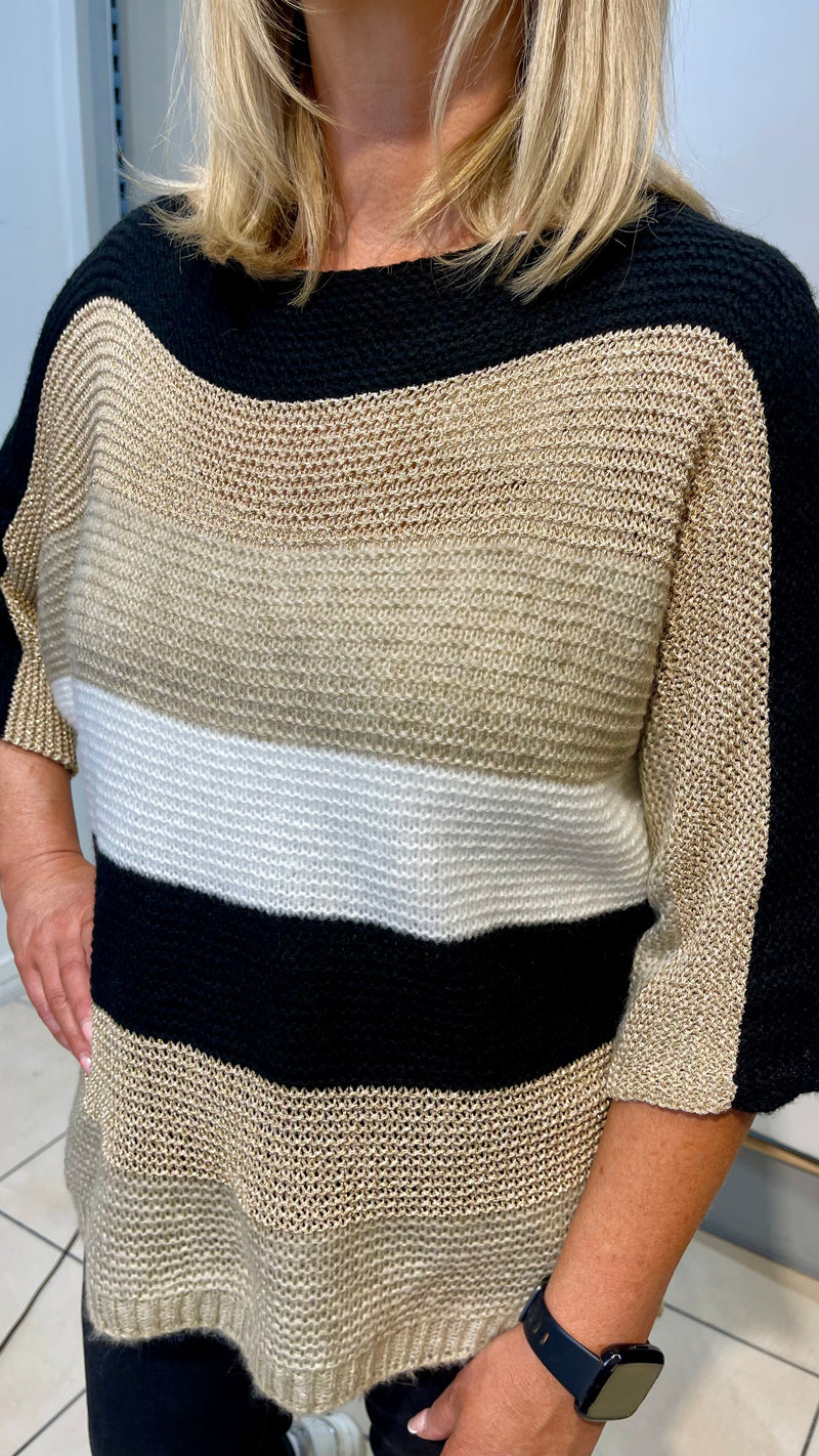 Jackie -Black/Taupe Stripe Knitwear