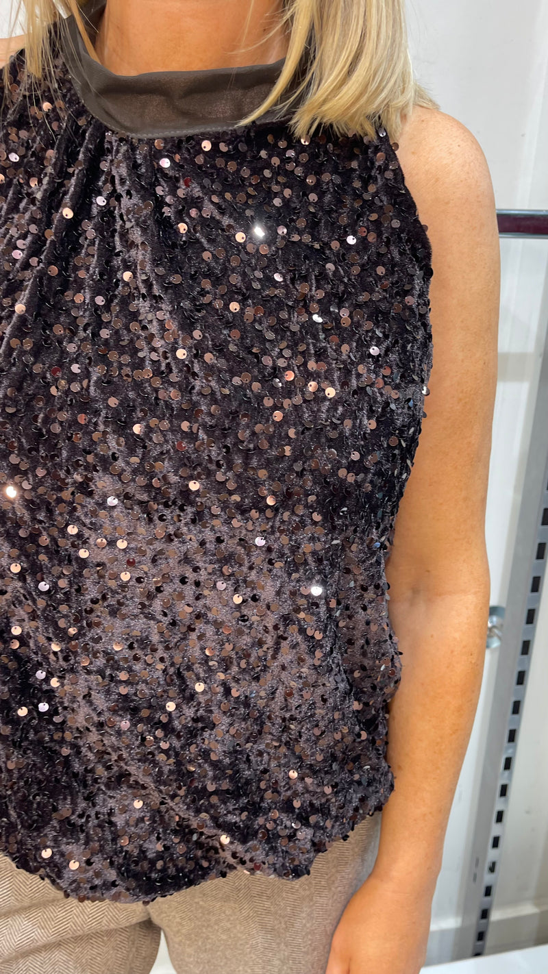 Ava - dark brown Sequin Lined Halter Top