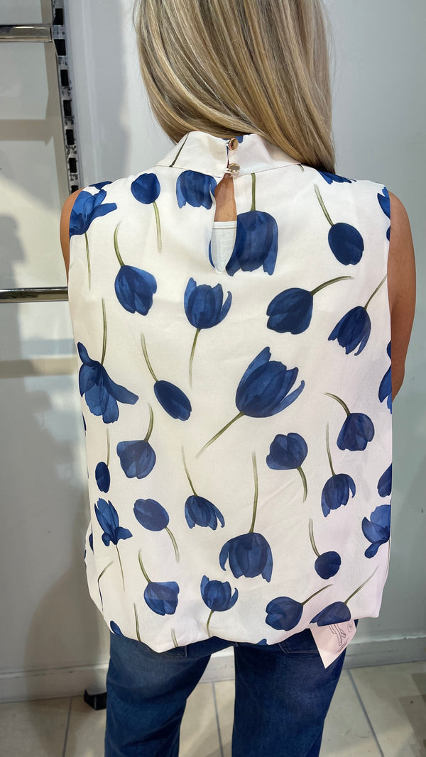 Stella - Blue /Cream Tulip Lined Top