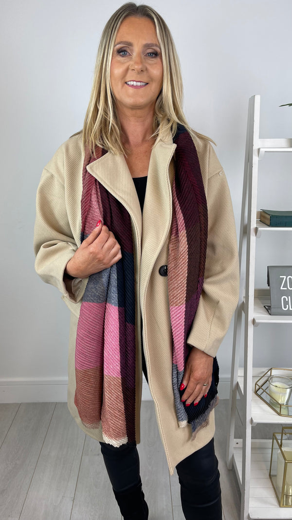 Mandy - Pink/Navy Check Winter Scarf