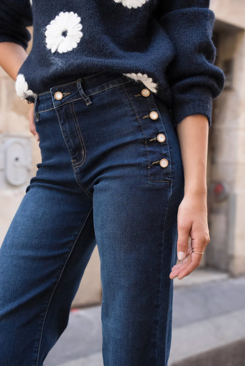 Harper - Indigo Denim Button Stretch Jeans