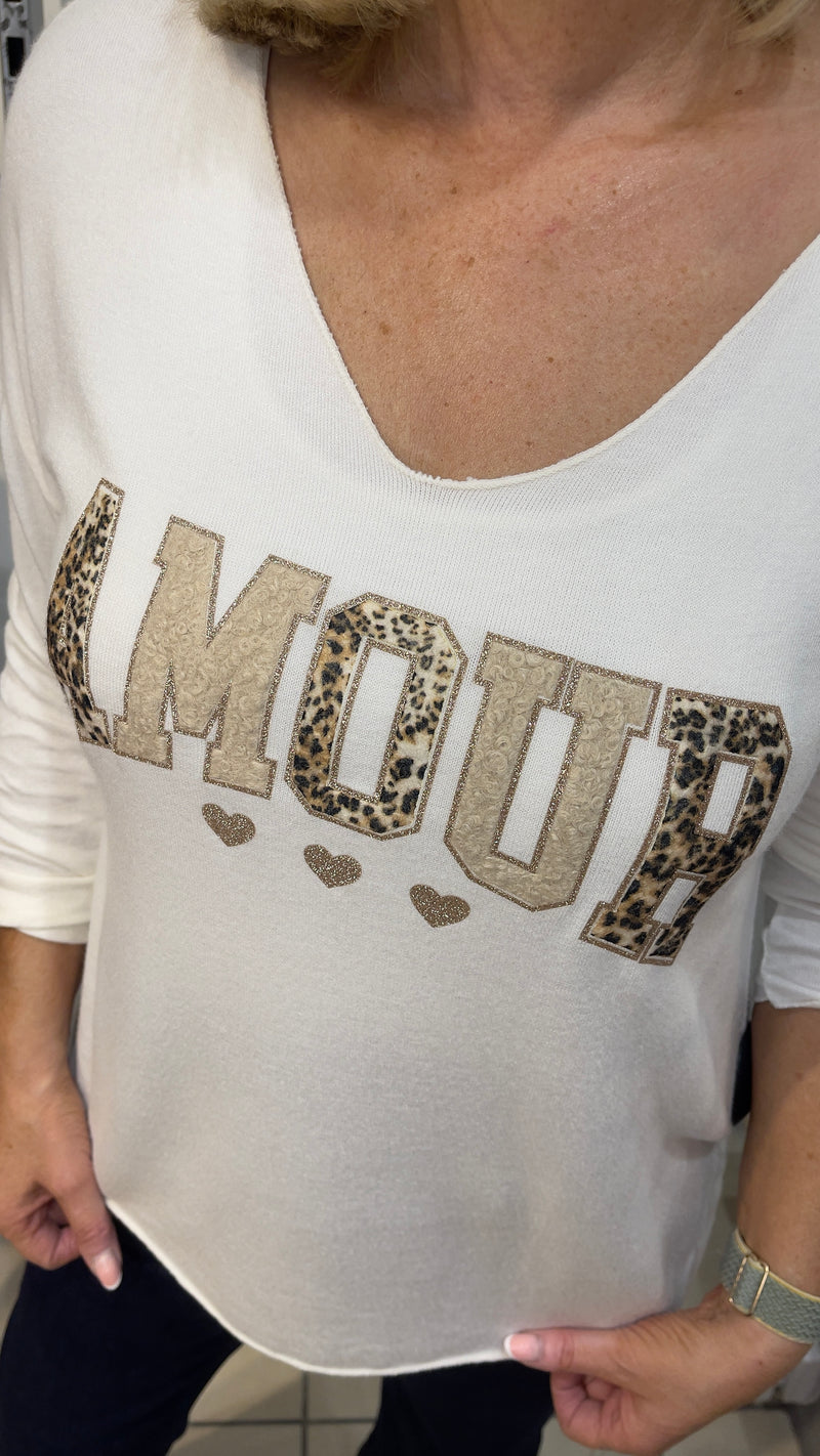 Freda - Cream Animal Amour Print Top