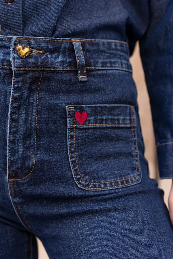 Ella - Blue Stretch Wine  Embroidery Detail Denims