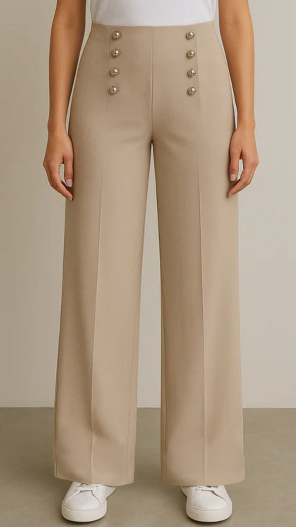 Kelly - Silver Stud Front Trousers Taupe