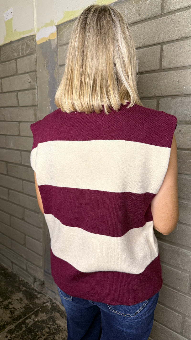 Chelsea - Wine/Beige Stripe Zip knit