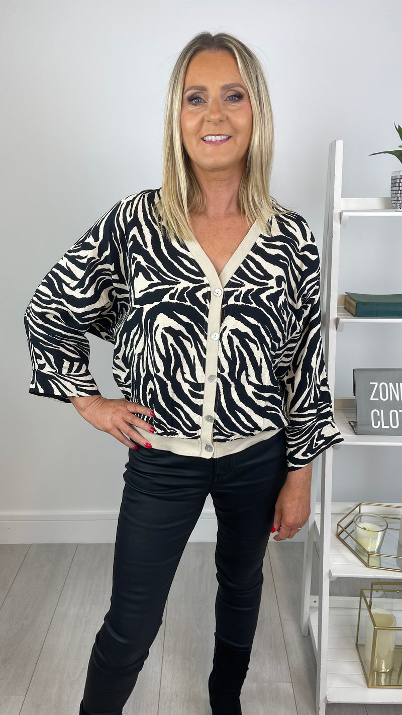 Zelda - Zebra Print Button Top