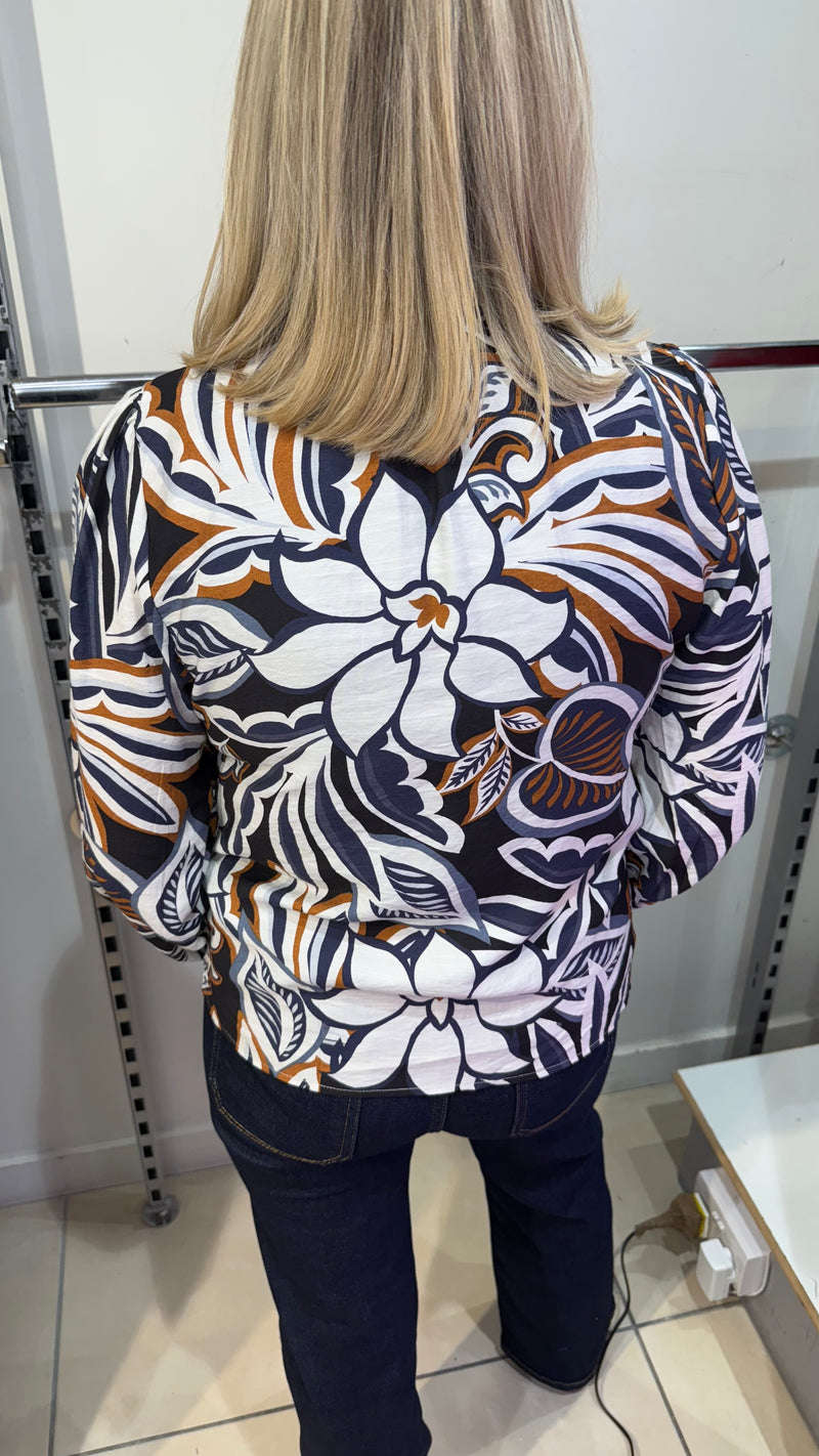 Jodie - Black/Grey/Tan Leaf Print