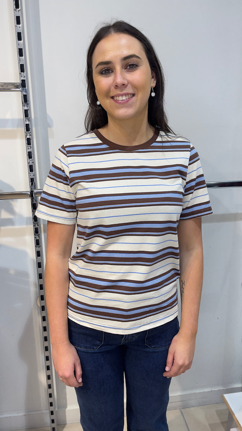 Zara - Stripe Brown/Sky Cotton Tee