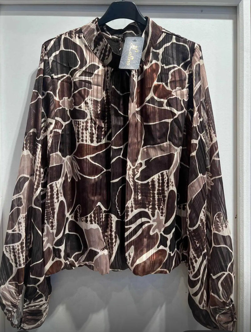 Tara - Brown/Beige Lurex High Neck Lined Top