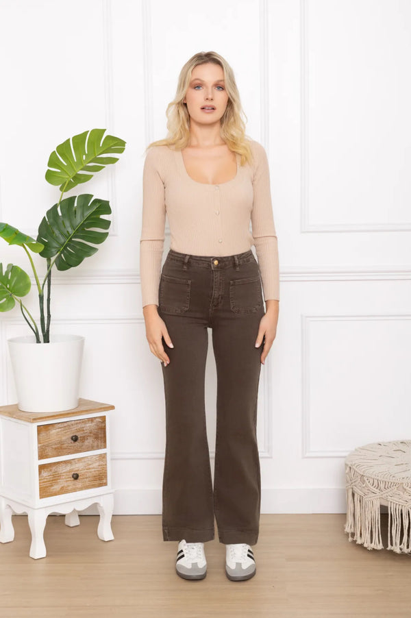 Kay - Mocha Pocket Stretch Denims