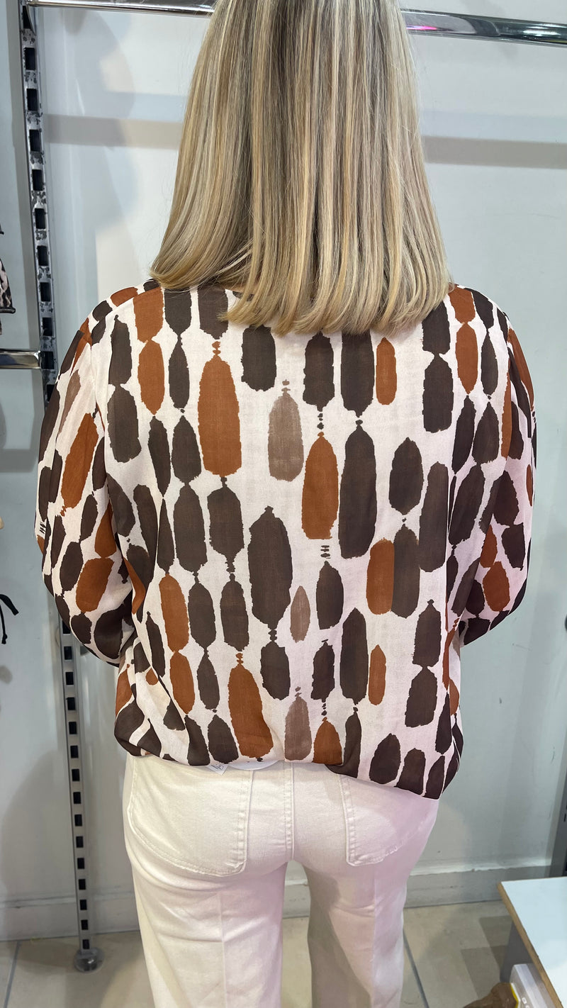 Naomi -   Chocolate/Cream  Print Lined bubble Hem top