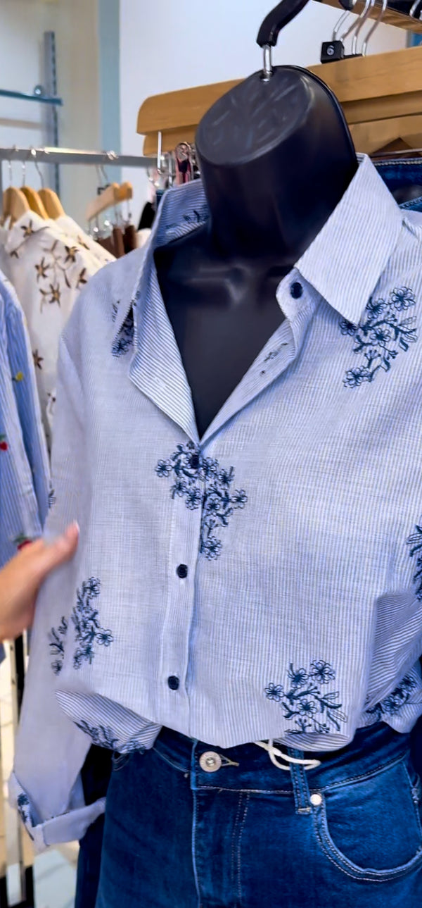 Lisa - Pin Stripe Embroidery Shirt
