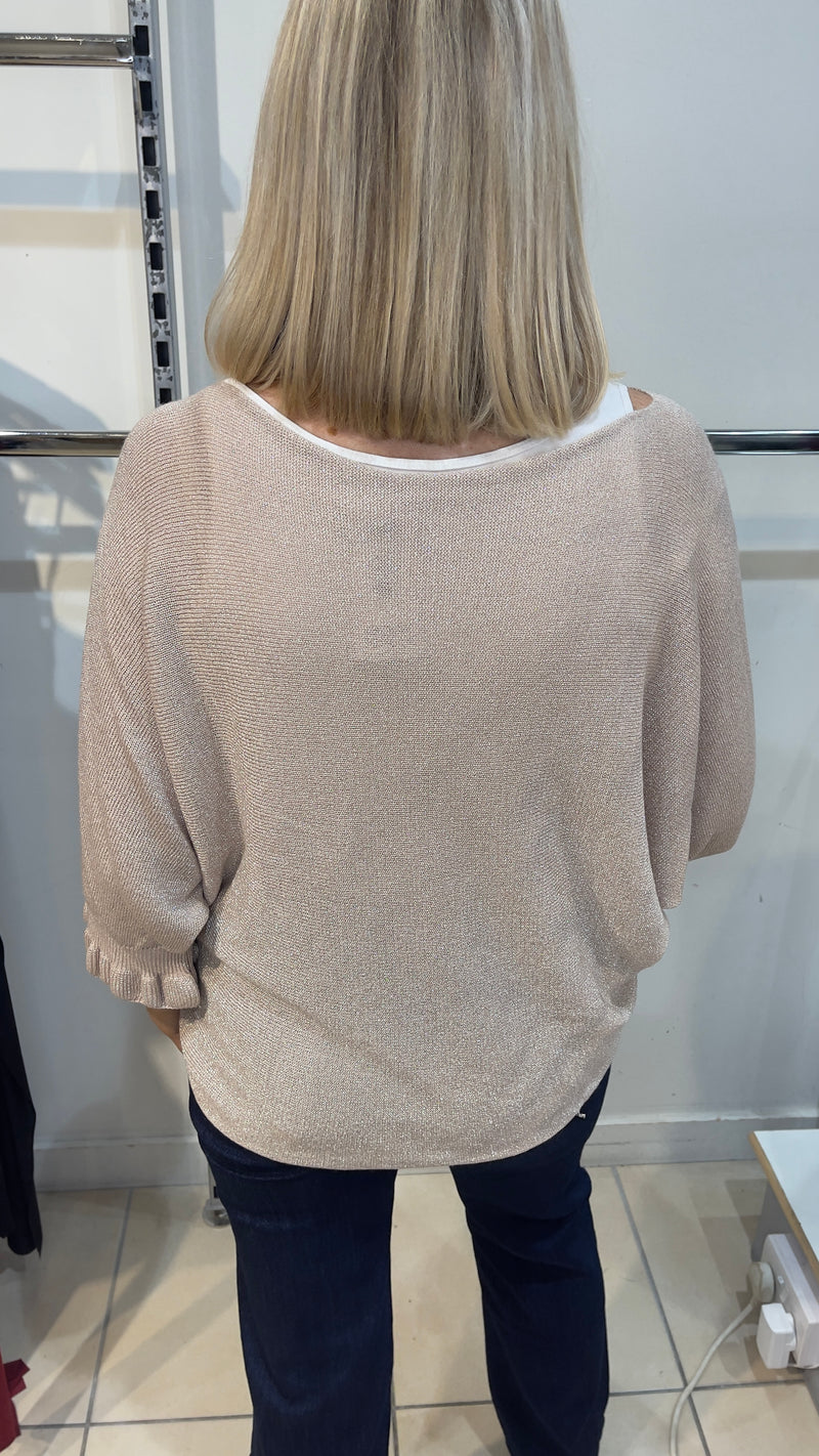 Sarah - Champagne Shimmer Batwing Fine Knit