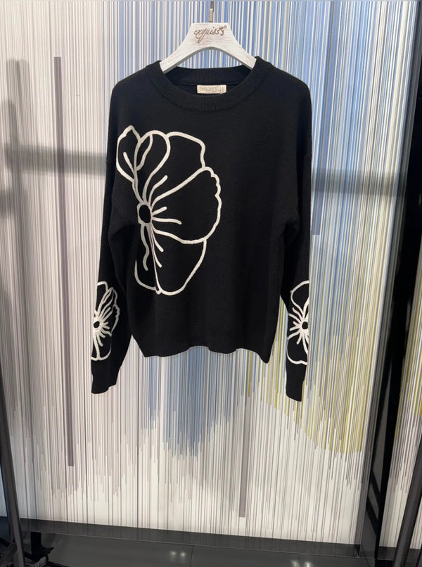 Jake - Black/Cream Flower Embossed Soft Knit