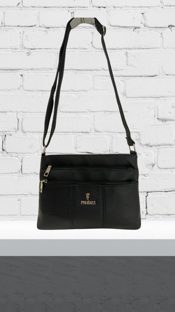 Allie - Three Zip Plain Black Bag