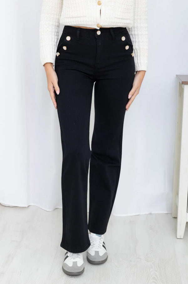 Hannah - Black Pearlised Button Jean