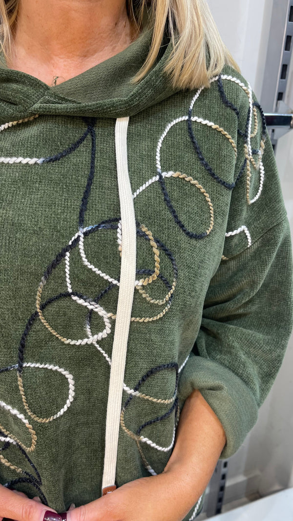 Kate - Khaki Embroidery look hoodie