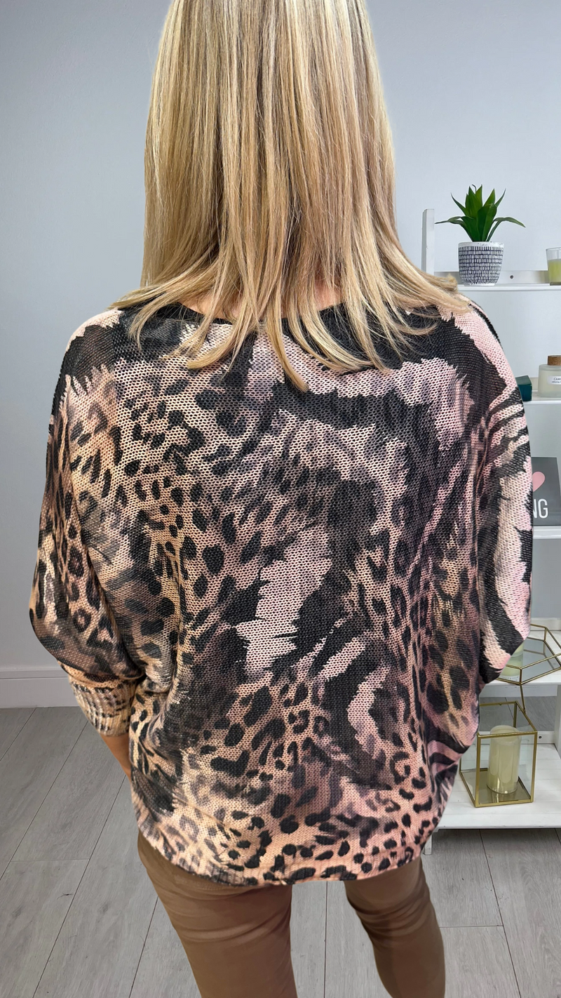 ellie - animal print fine knit brown/black