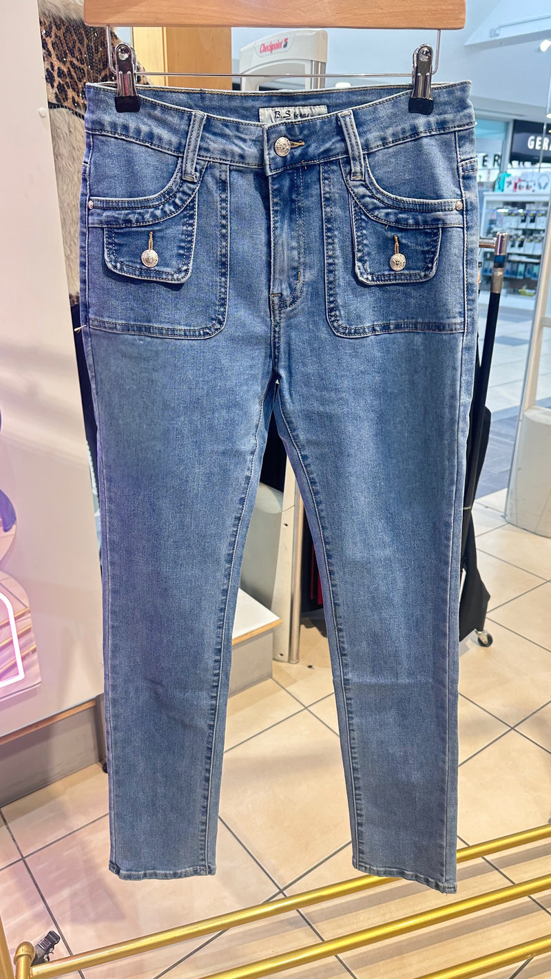 Faye - Blue Stretch Pocket Straight Leg Denims