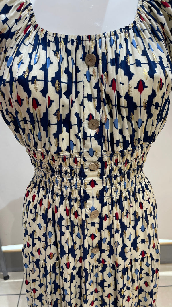 Chloe - Navy Abstract Print Button Maxi Dress