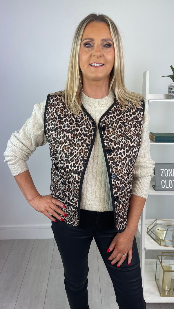 Jill - Leopard Lightly Padded Button Waistcoat