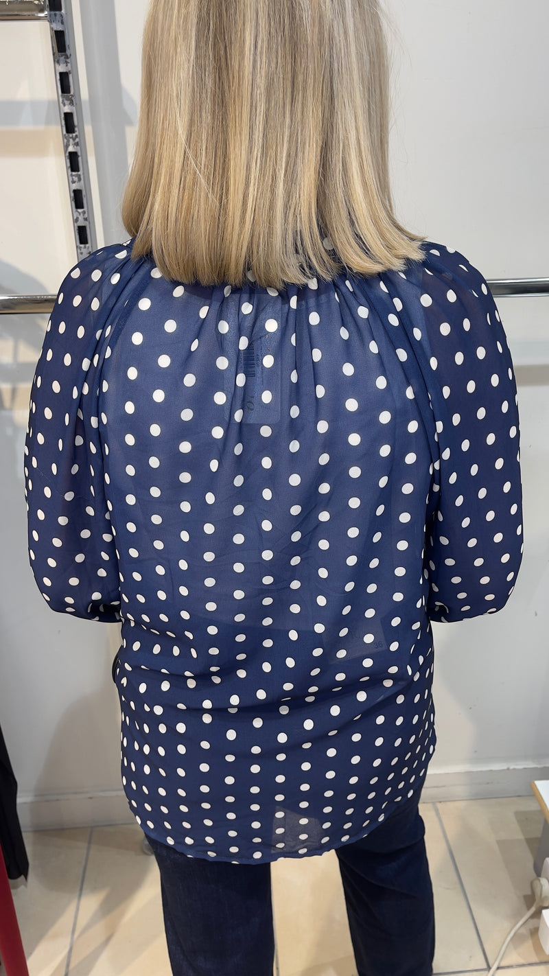 Carmel - Polka Dot Chiffon Cuff Blouse Navy