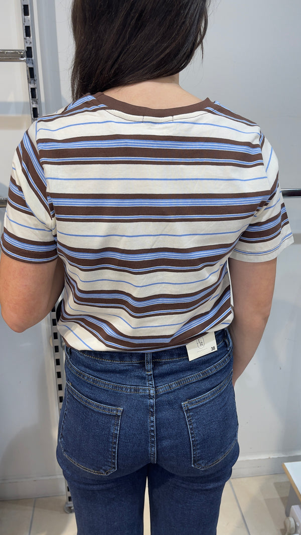 Zara - Stripe Brown/Sky Cotton Tee