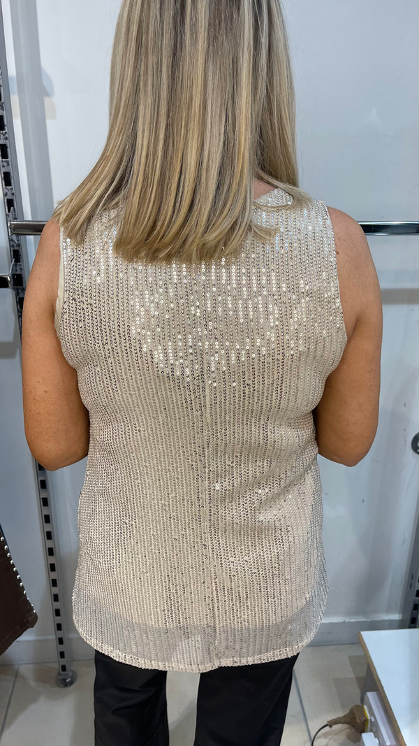 Sienna - Champagne Sequin Lined Sleeveless Top