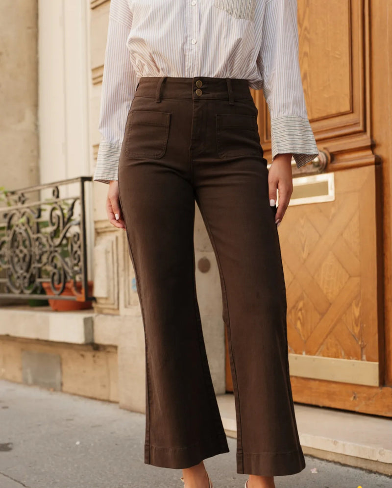 Olive - Brown Pocket Stretch Flare Denims