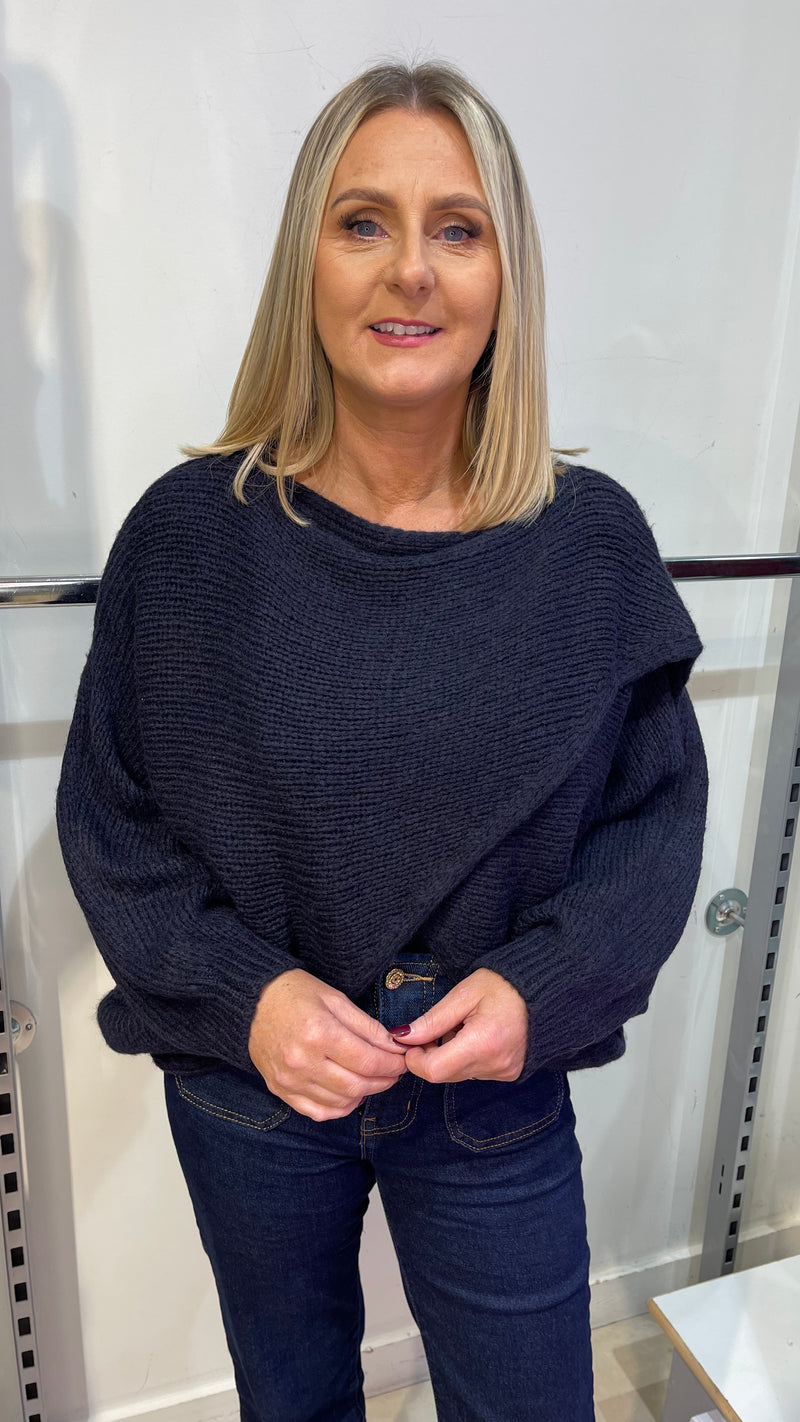 Emer - Navy Diagonal Knit