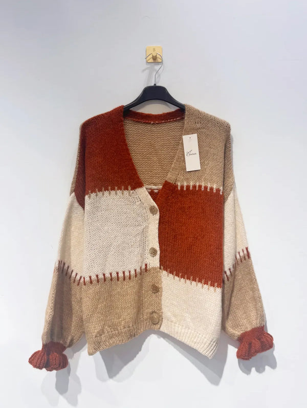 Barbara Beige/Rust Chunky Knitted Cardigan