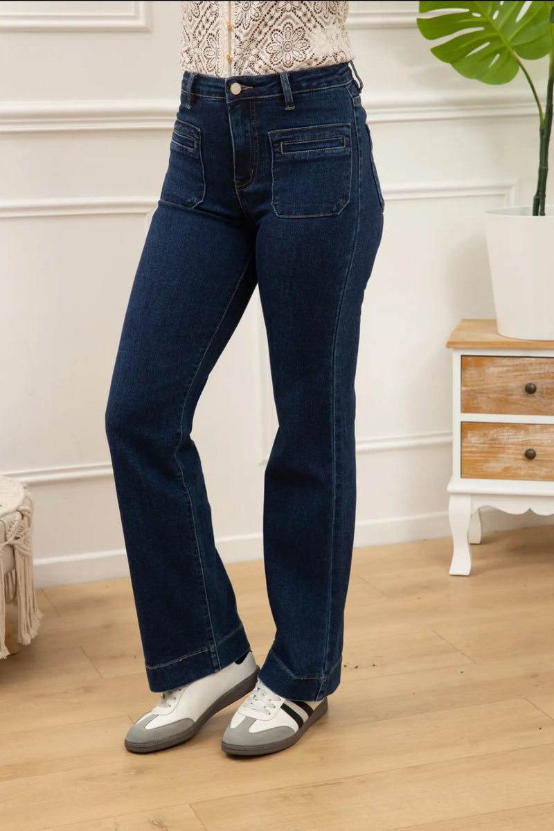 Sandra - Pocket Front Denim Wide Leg Jeans
