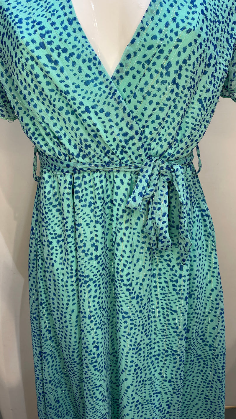 Abigail - Green/Blue Print Midi Dress