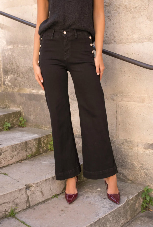 Harper - Black  Denim Button Stretch Jeans