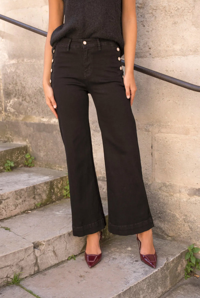 Harper - Black  Denim Button Stretch Jeans