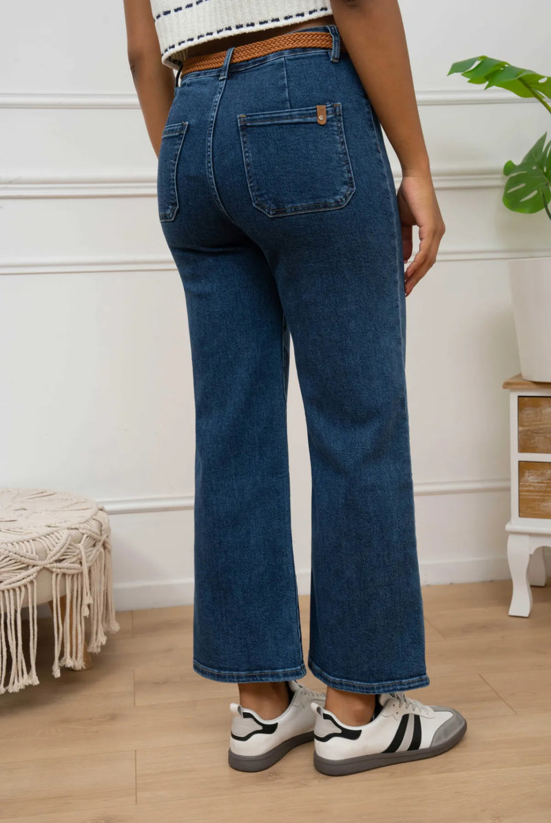 Jake - Blue Denim Belted Cropped Jeans
