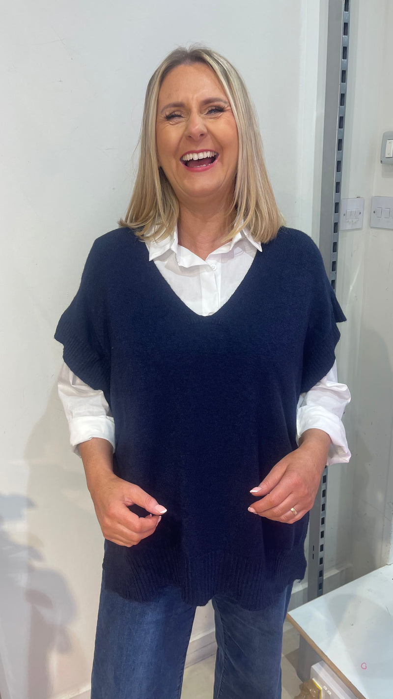 Toni - Navy Soft Button Knit Tank