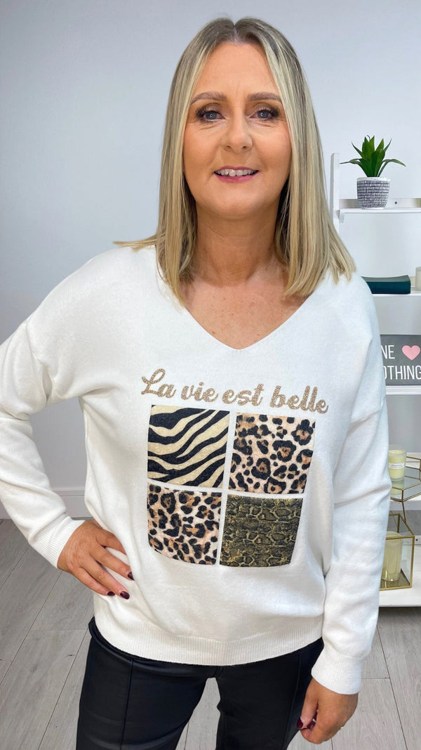 Amber - Cream Multi Animal Print  Knit