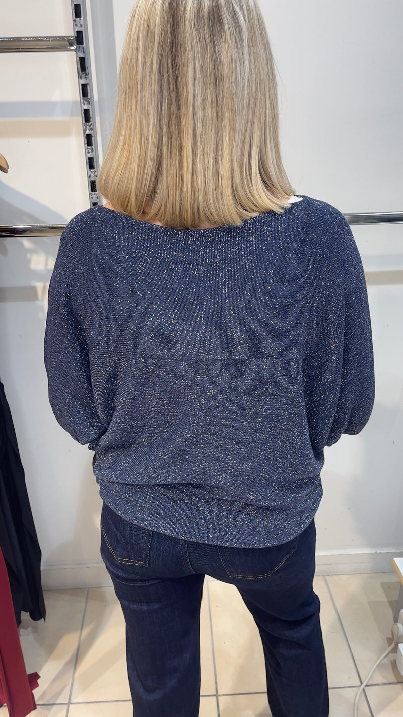 Sarah - Navy Shimmer Batwing Fine Knit