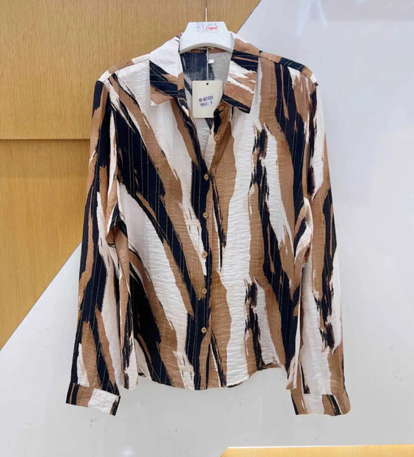 Vicky - Camel/Cream  Print Shirt