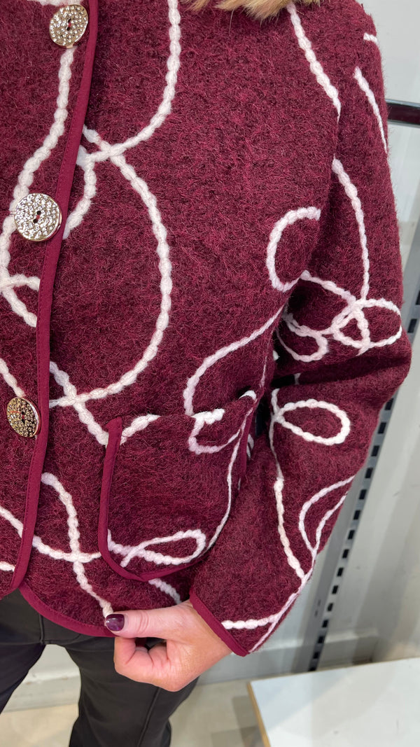 Maisy - Wine Rope Detail Fuzzy Jacket