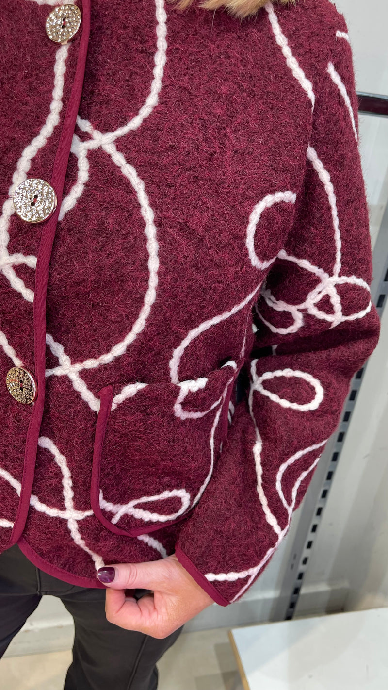 Maisy - Wine Rope Detail Fuzzy Jacket